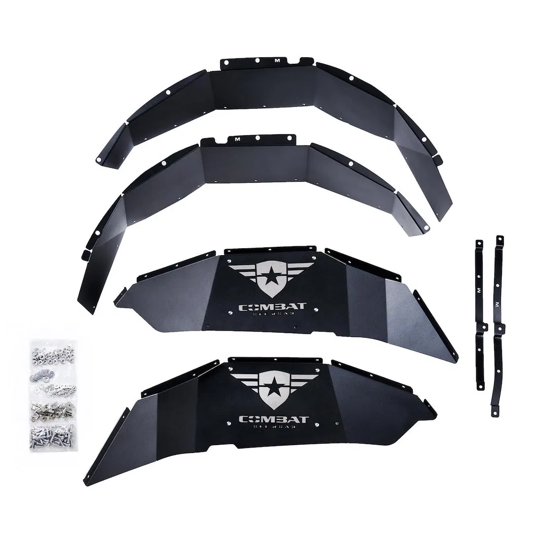 25-1069 – COMBAT OFFRD Fender Well Liner, Powder Coated Black Aluminum Set Of 2 With Stainless Steel Hardware